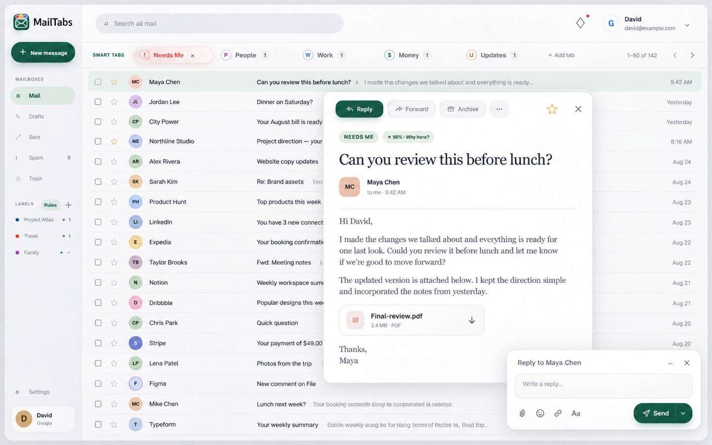 MailTabs app interface preview 1