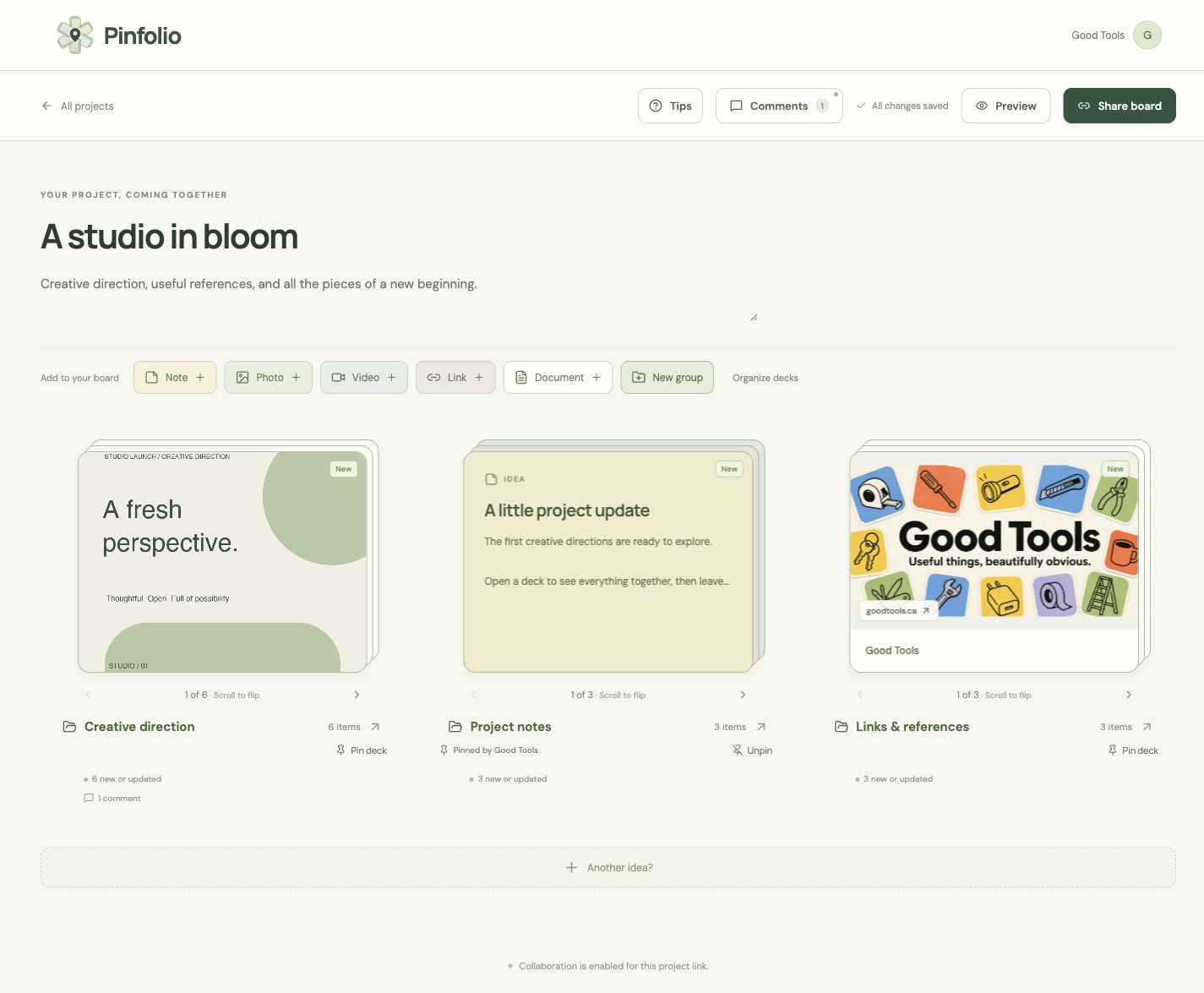 Pinfolio app interface preview 1